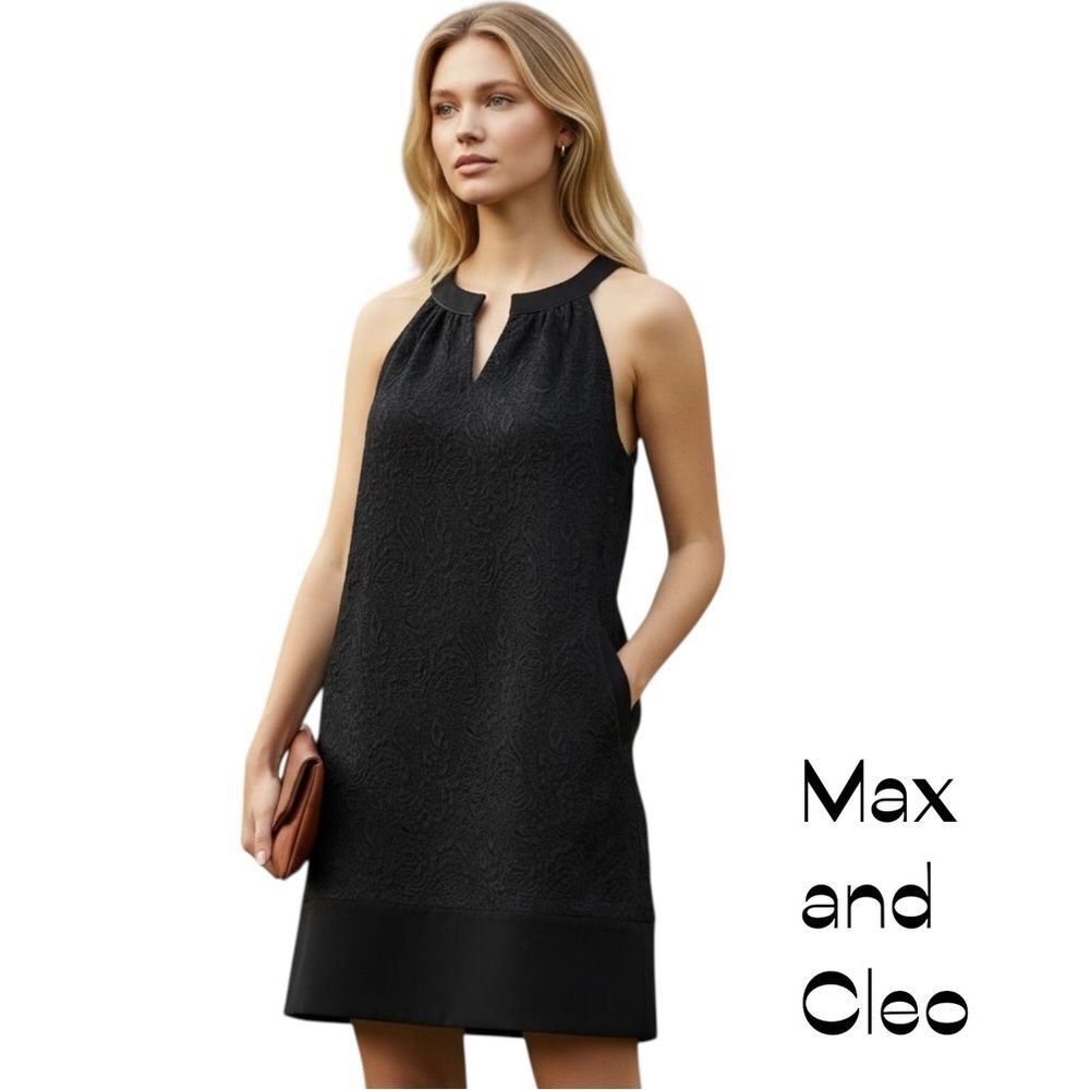 Max & Cleo Metallic Black Sleeveless Dress NWOT Size 10